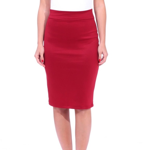 Burgundy Red High Waist Bodycon Pencil Skirt - Picture 3 of 5
